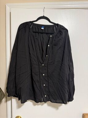 Women's Black Button-Front Peasant Blouse